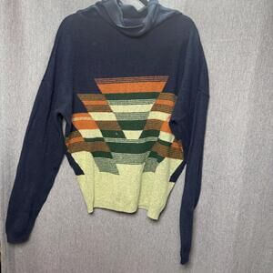 prAna Women’s L Frosted Pine Sweater Green Blue Geometric Ski Hipster 80s